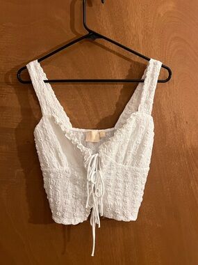 Good Luck Gem White Textured Tie-Front Crop Tank